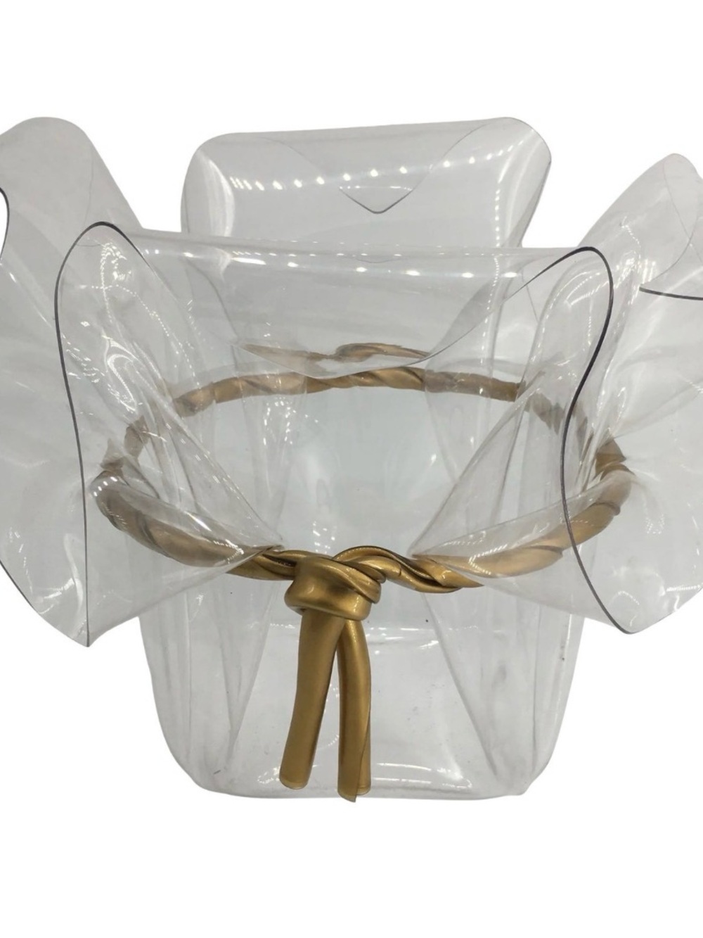 1970s Clear Lucite Handkerchief Vase With Gold Gilt Rope